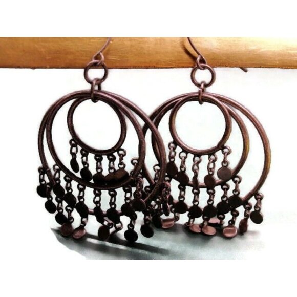 Big Multi Moving Circles Silver Tone Vertical Drop Dangle Hook Earrings Womans - Picture 5 of 6